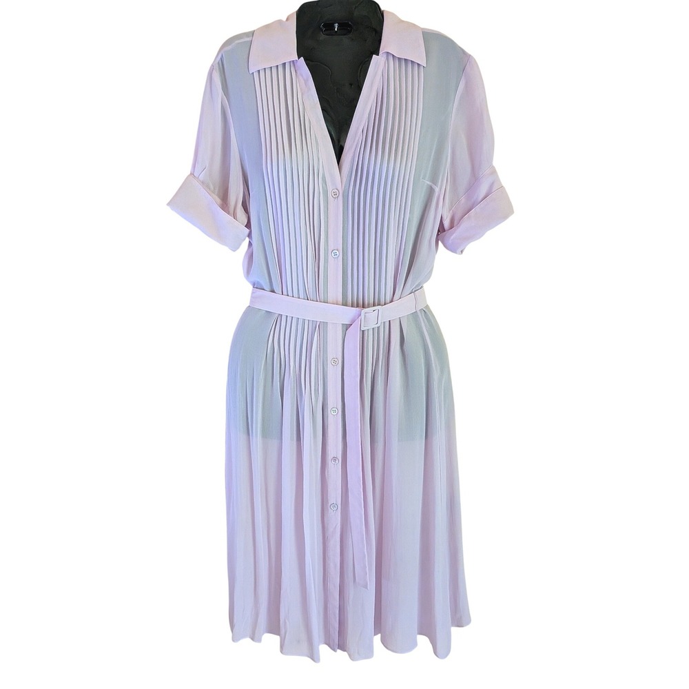 Blunauta Silk Shirt Dress L Pleated Sheer Belted Romantic Coquette Italian Chic